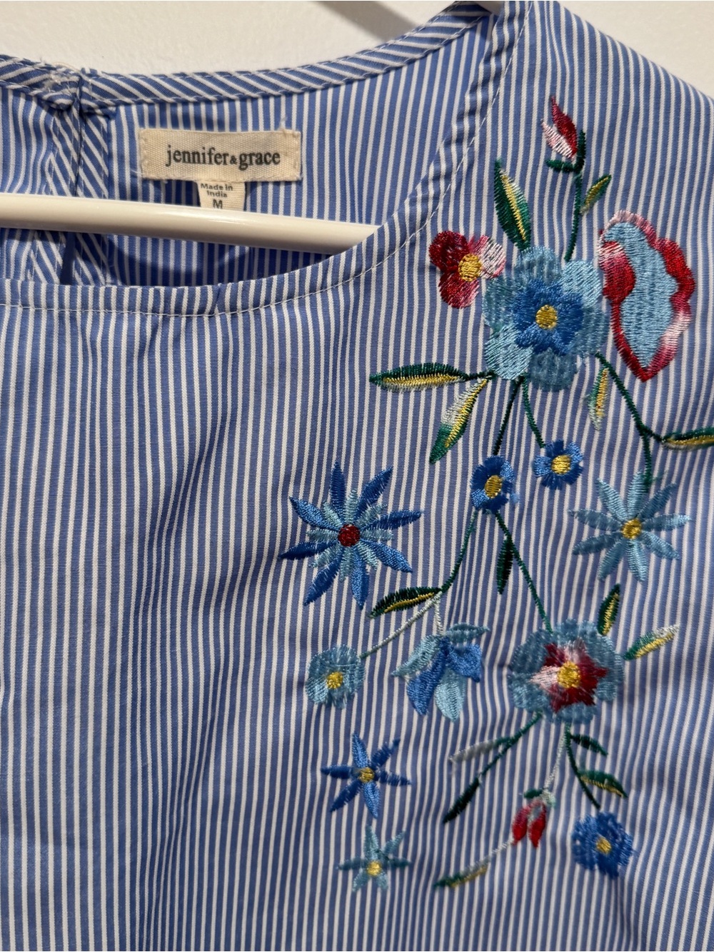 Blue Striped Embroidered Floral Blouse by Jennifer Grace - Picture 3 of 4